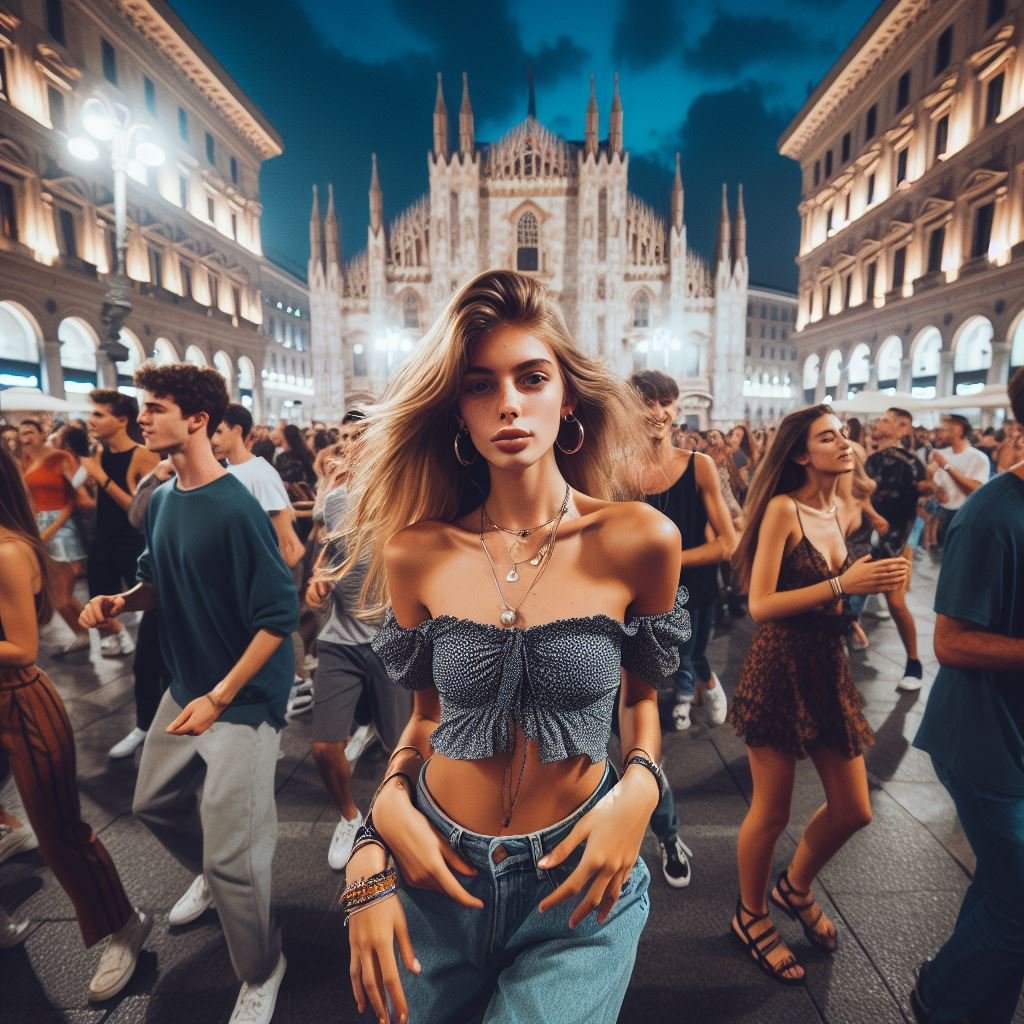 Ragazza nella notte di Milano